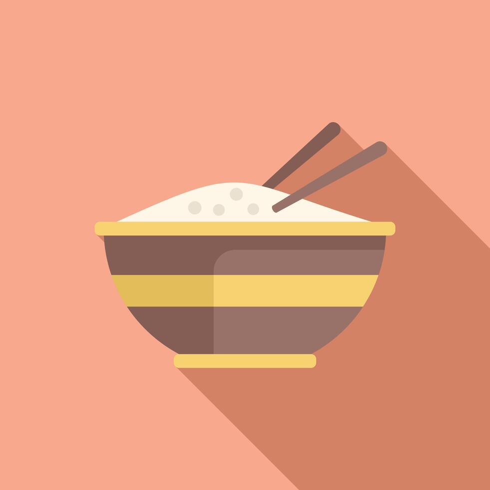 Bowl containing steaming white rice with chopsticks resting on top vector