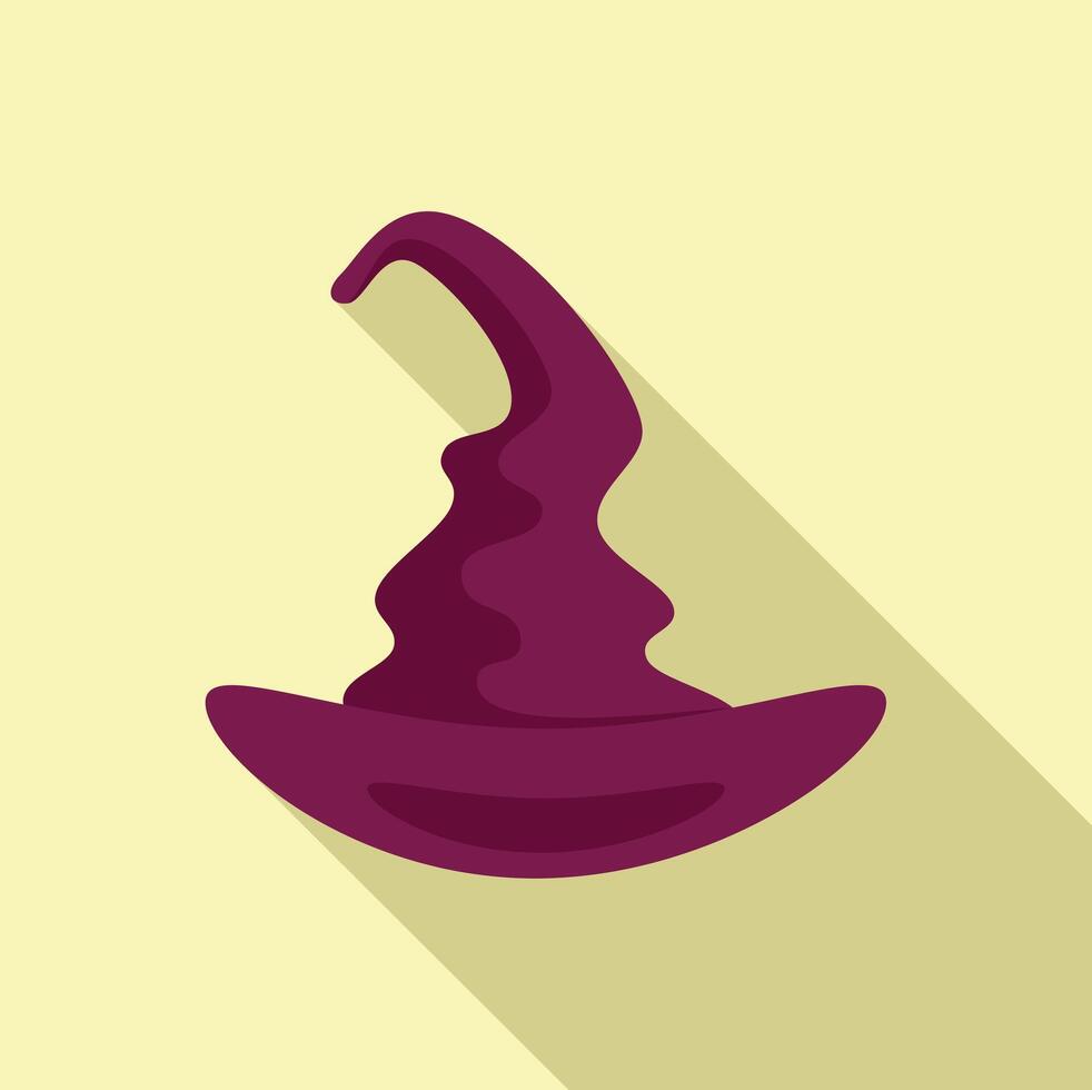 Purple witch hat casting long shadow on yellow background vector
