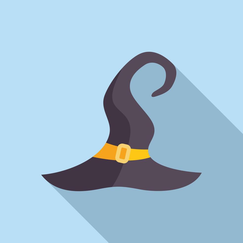 Black witch hat with yellow buckle casting shadow on blue background vector
