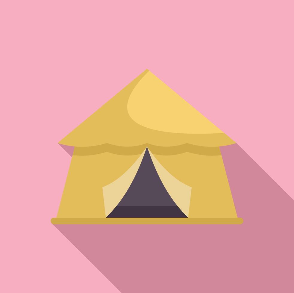 Yellow camping tent with open entrance standing on pink background vector
