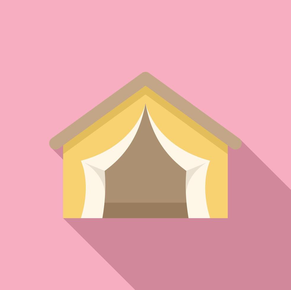 Yellow camping tent standing on pink background with long shadow vector