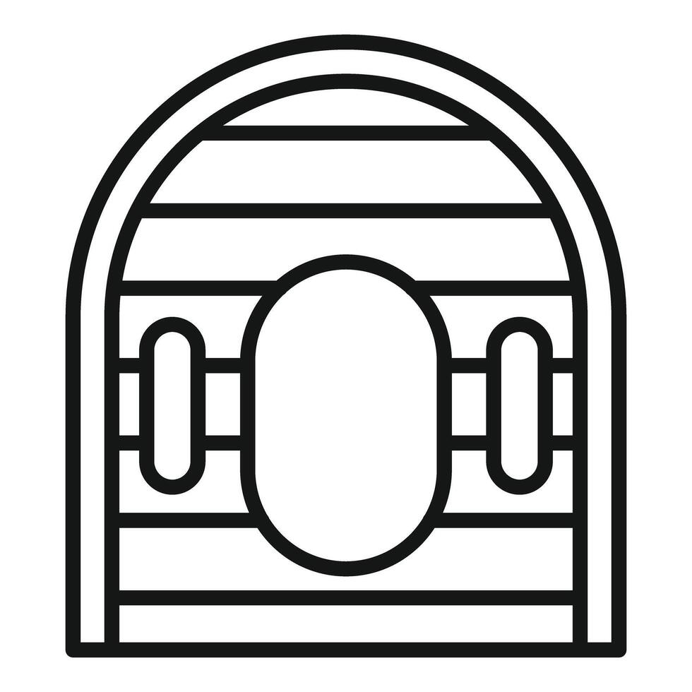 Metro tunnel icon, subway train entering tunnel with striped light at entrance vector