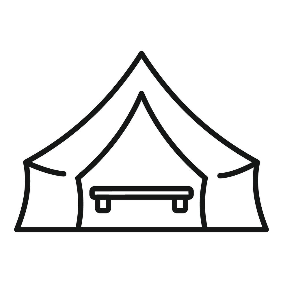 Camping tent with bench icon, tourist tent with seat linear style vector