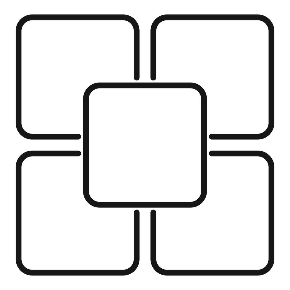Five empty squares forming a cross shape connected with rounded corners vector