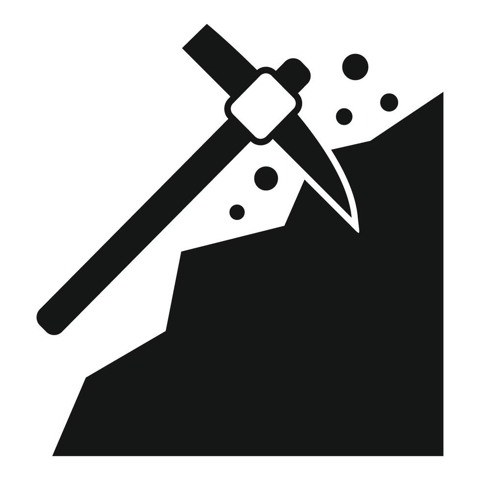 Pickaxe mining coal in mountain silhouette icon vector