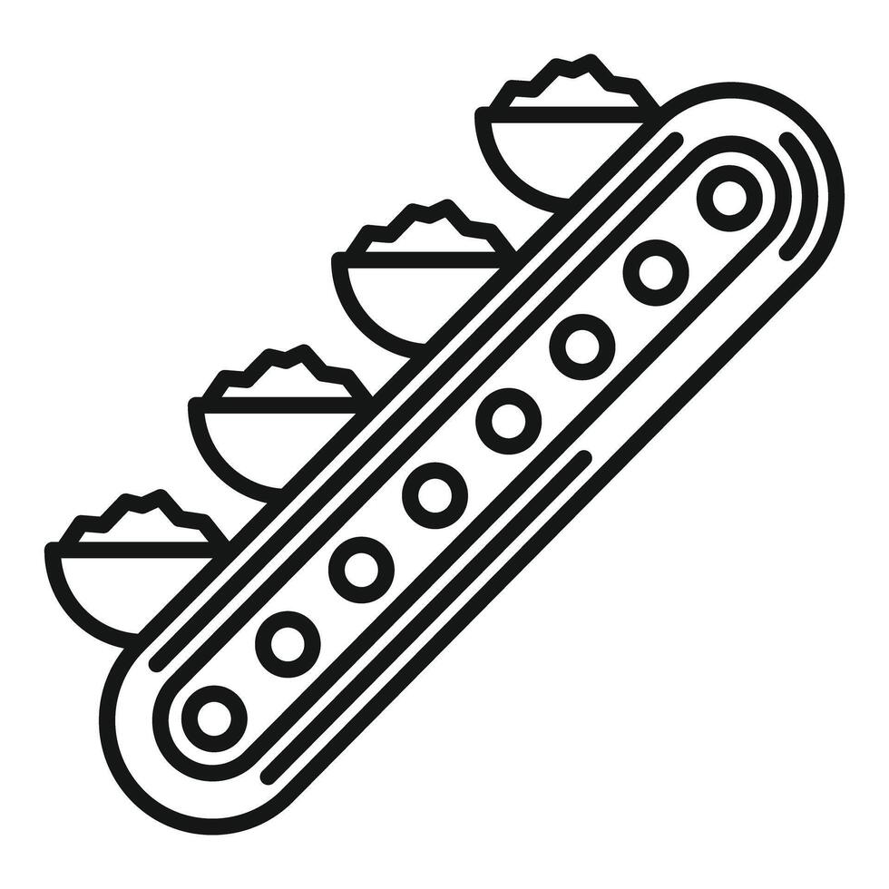 Conveyor belt transporting powder in open containers icon vector
