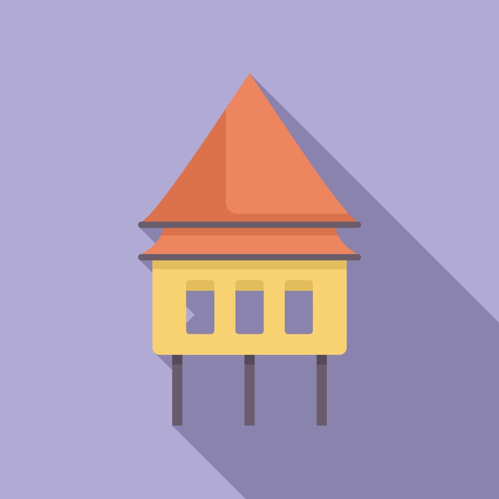 Traditional asian house built on stilts standing out for its particular shape vector