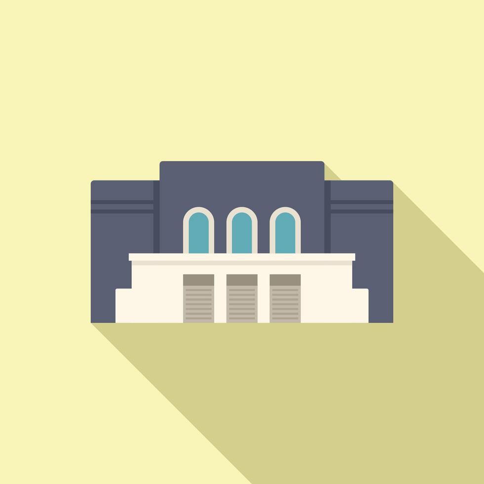 Building facade with large windows and shutters, flat design vector