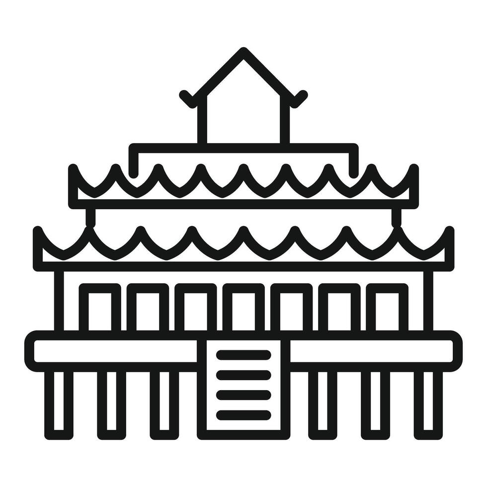 Traditional chinese house with curved roof is standing on stilts icon outline vector