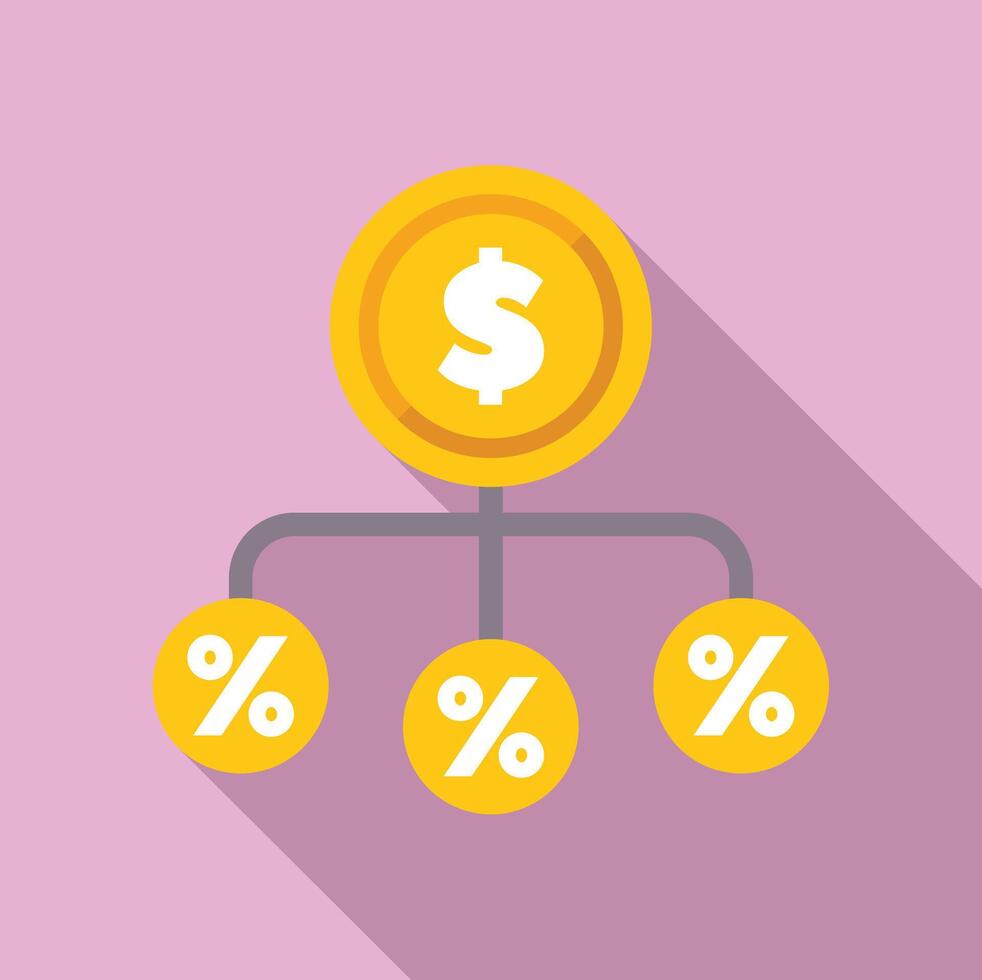 Diagram of a money distribution system with a dollar coin on top and percentages below vector