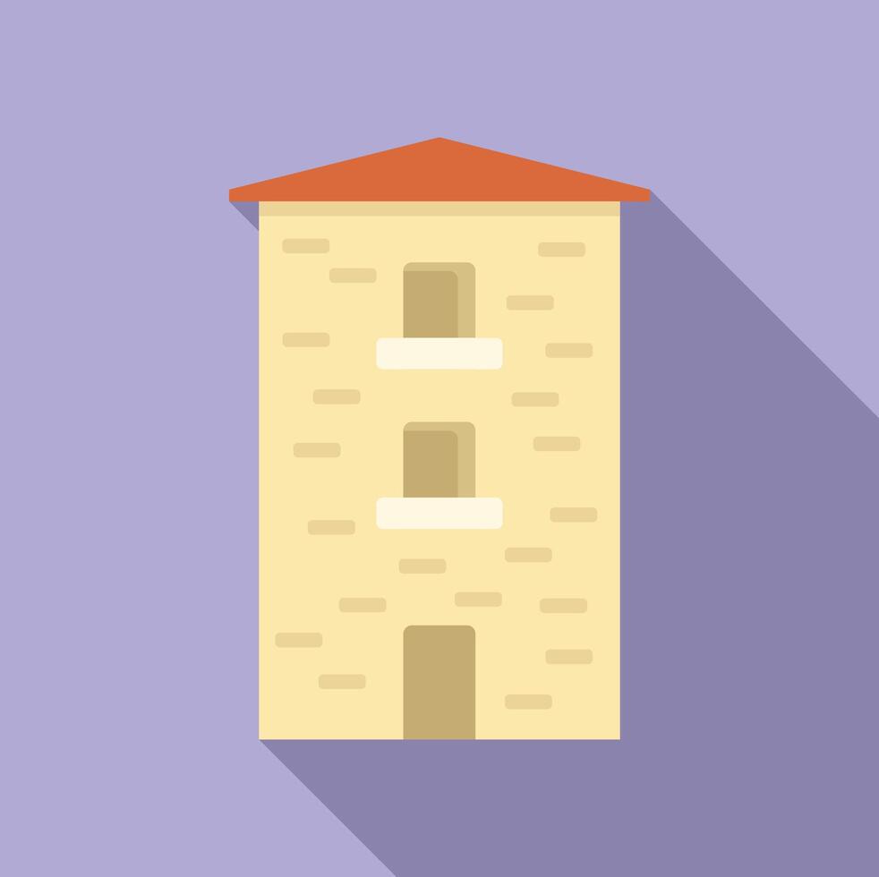 Three story building with balconies in flat design vector