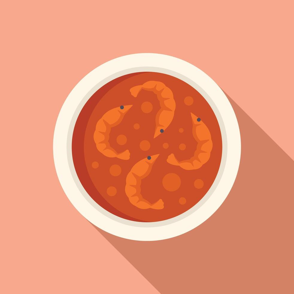 Tom yum soup floating shrimps white bowl pink background vector