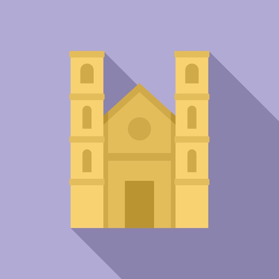 Big church building facade with two towers standing tall and casting a shadow vector