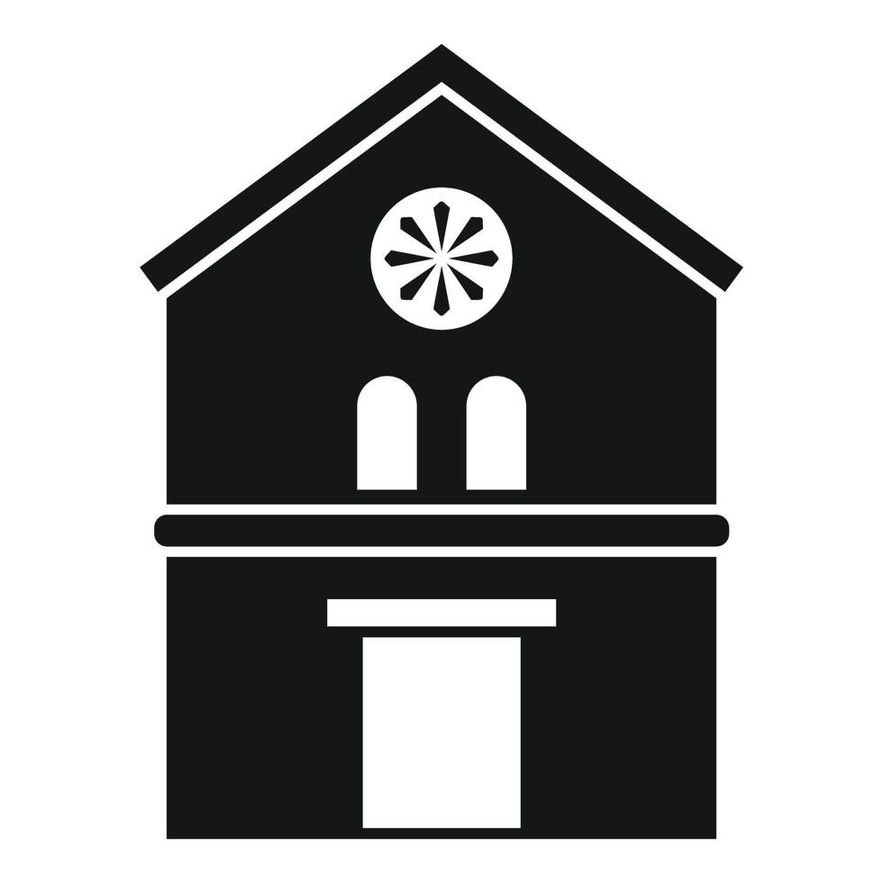 Building with large door and round window is representing church vector