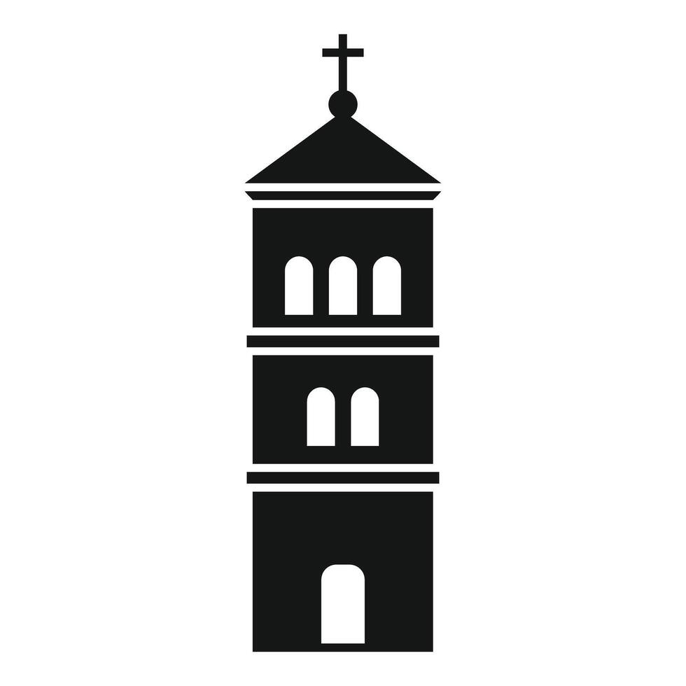 Black silhouette of a church tower with a cross on top vector