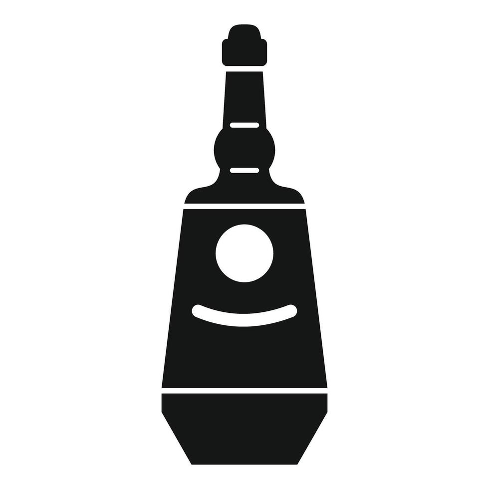 Black silhouette of a bottle of alcohol with a round label vector