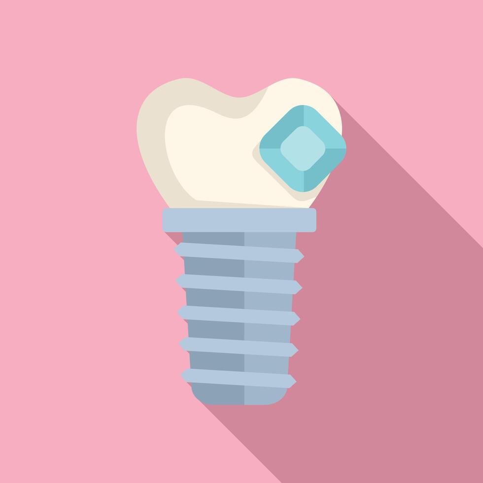 Dental implant restoring a tooth with gem inlay on pink background vector