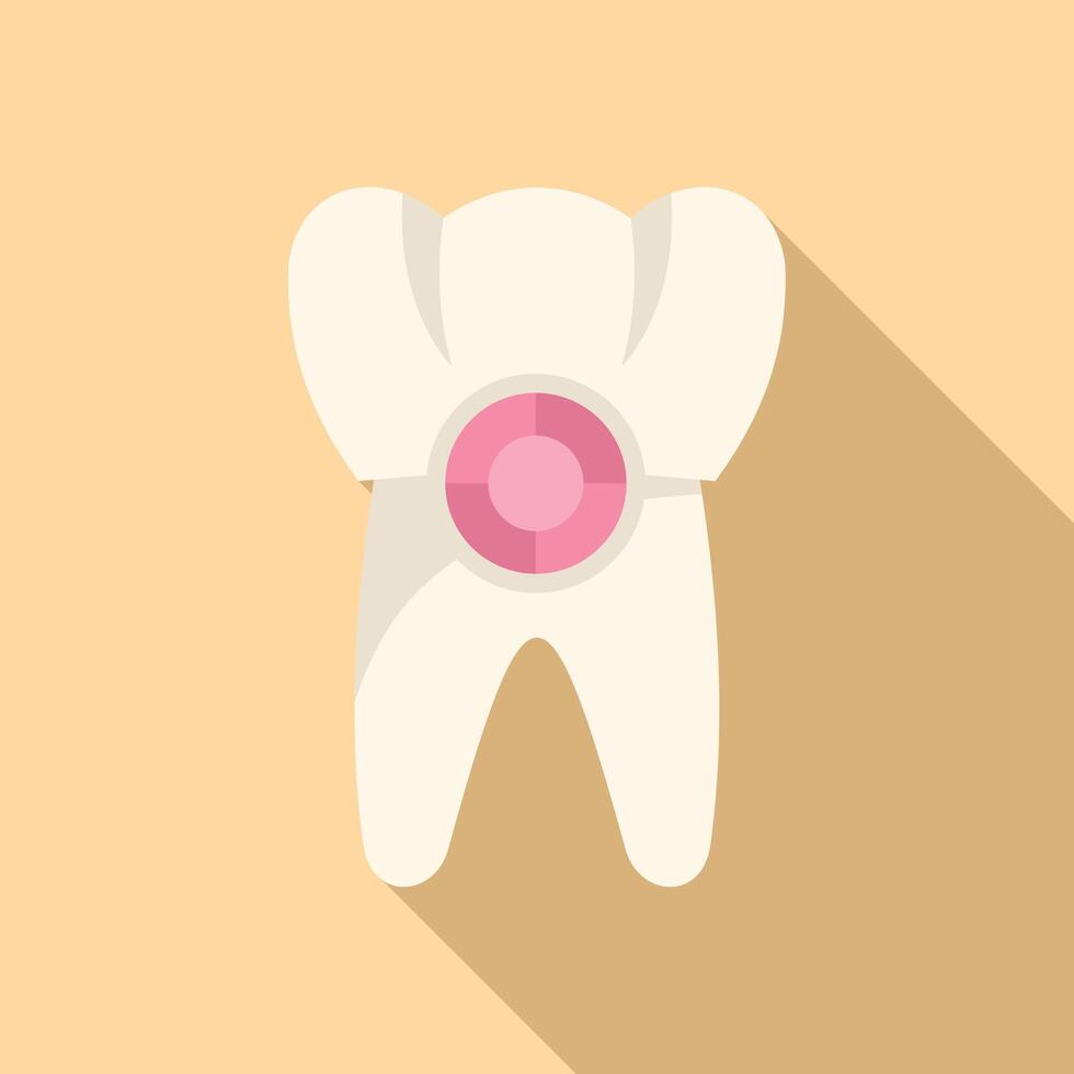 Tooth showing filling being capped by dentist in flat design vector