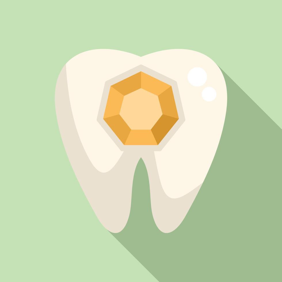 Tooth implant showing a golden diamond inlay procedure vector