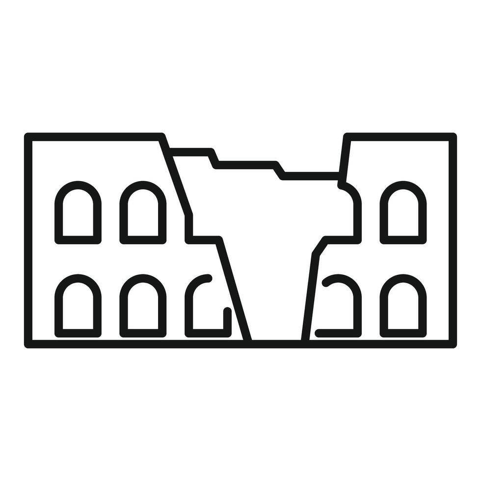 Destroyed building after war or earthquake linear icon vector