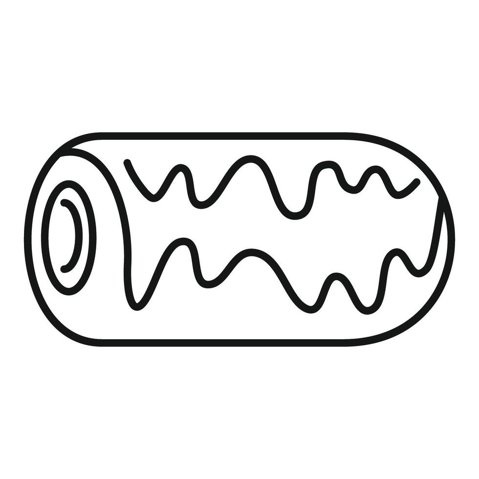 Swiss roll cake showing filling covered in chocolate icing icon vector