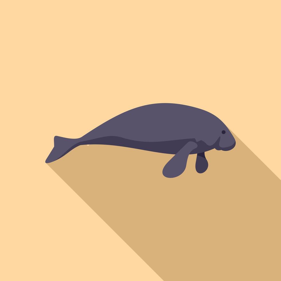 Large grey dugong swimming side view minimalist illustration vector