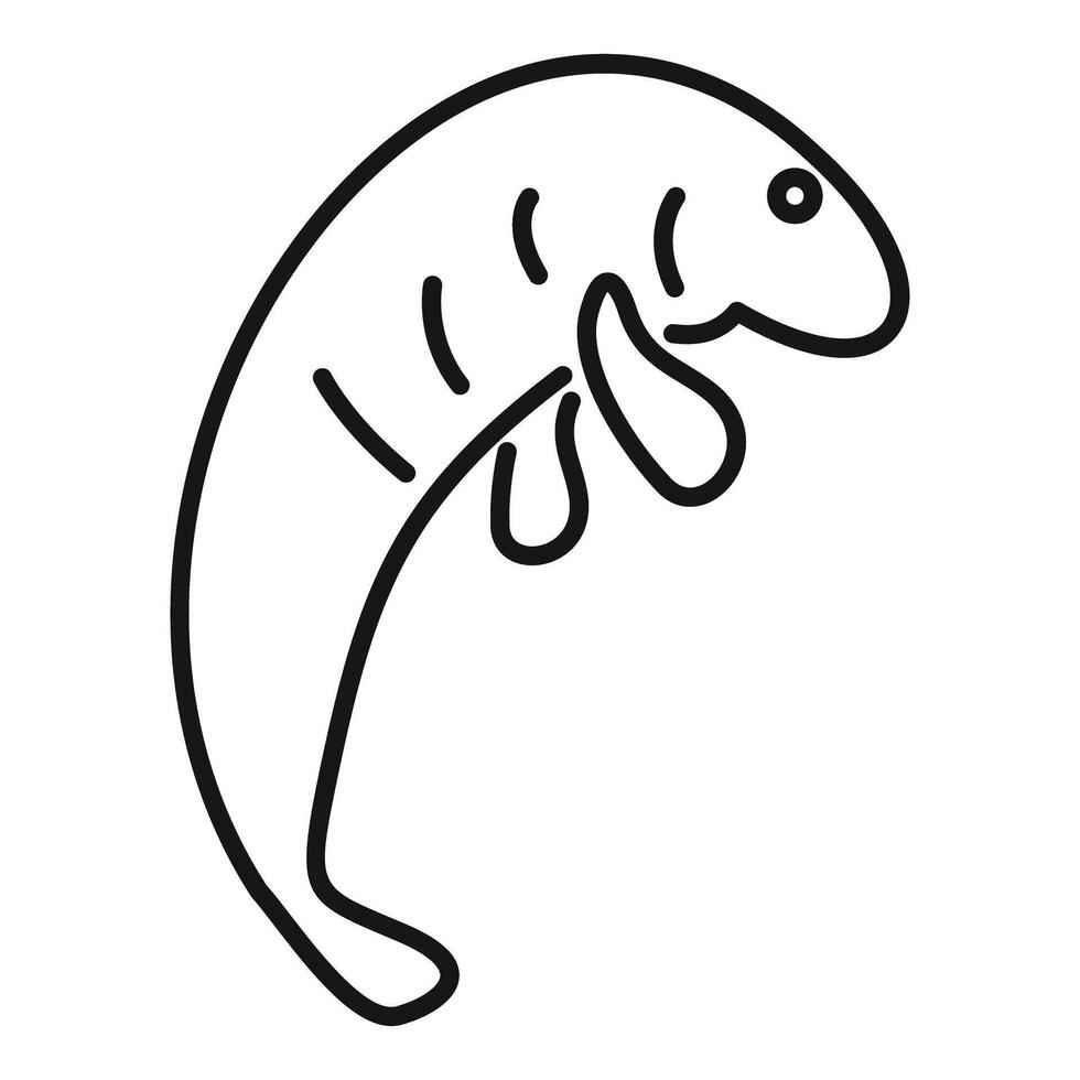 Cute dugong swimming upwards line icon, sea cow outline logo vector