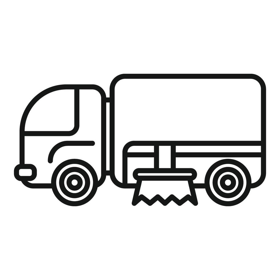 Street cleaning truck removing dirt from road surface line art icon vector
