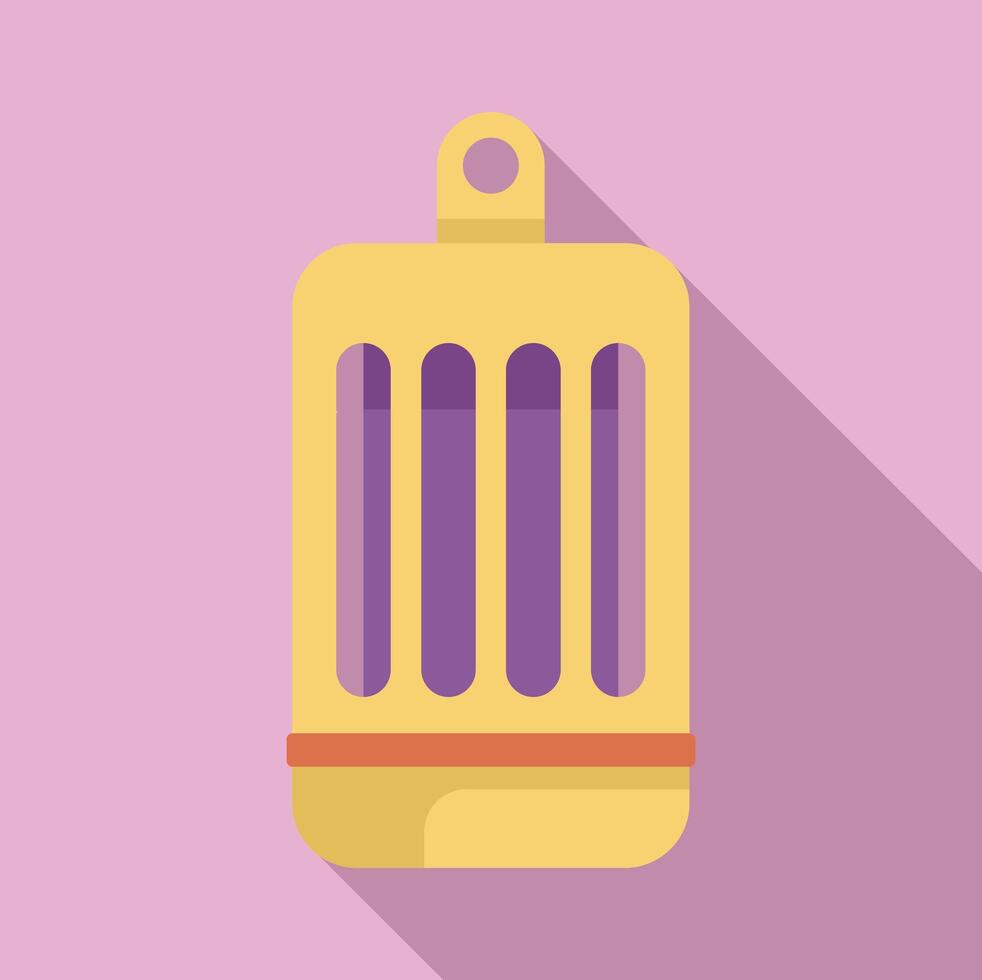 Empty birdcage hanging with open door long shadow icon vector