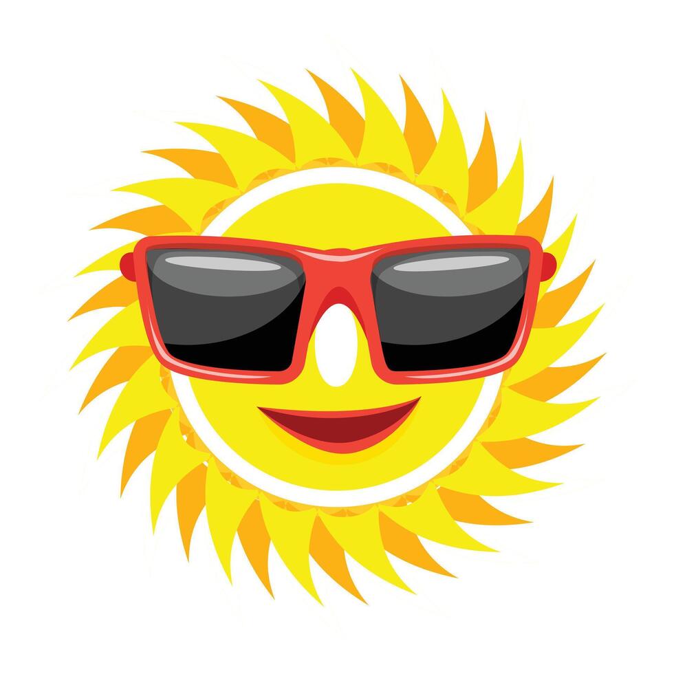 Happy smiling sun wearing sunglasses summer vacation concept vector