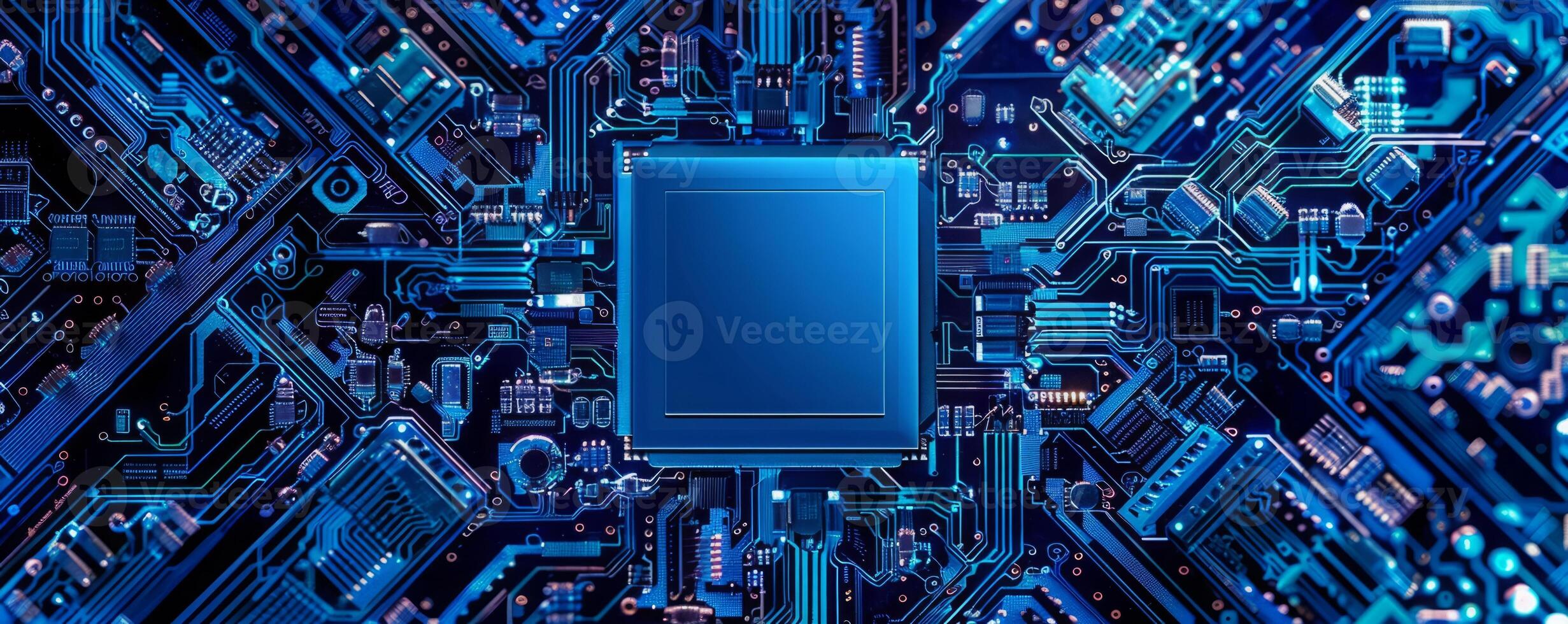 Top view of microchips representing futuristic technology. Information technology concept photo