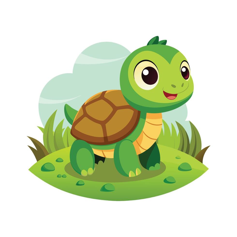 Cartoon baby turtle in the field illustration vector