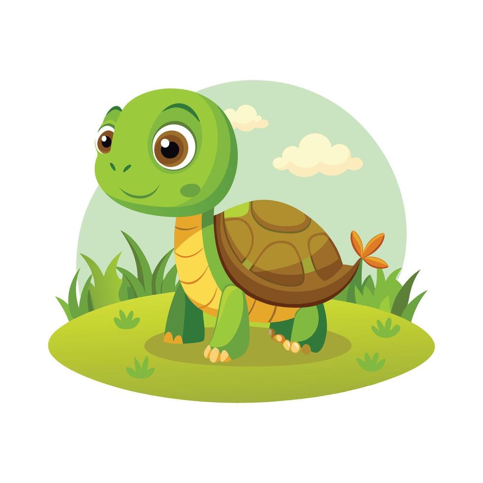 Cartoon baby turtle in the field illustration vector