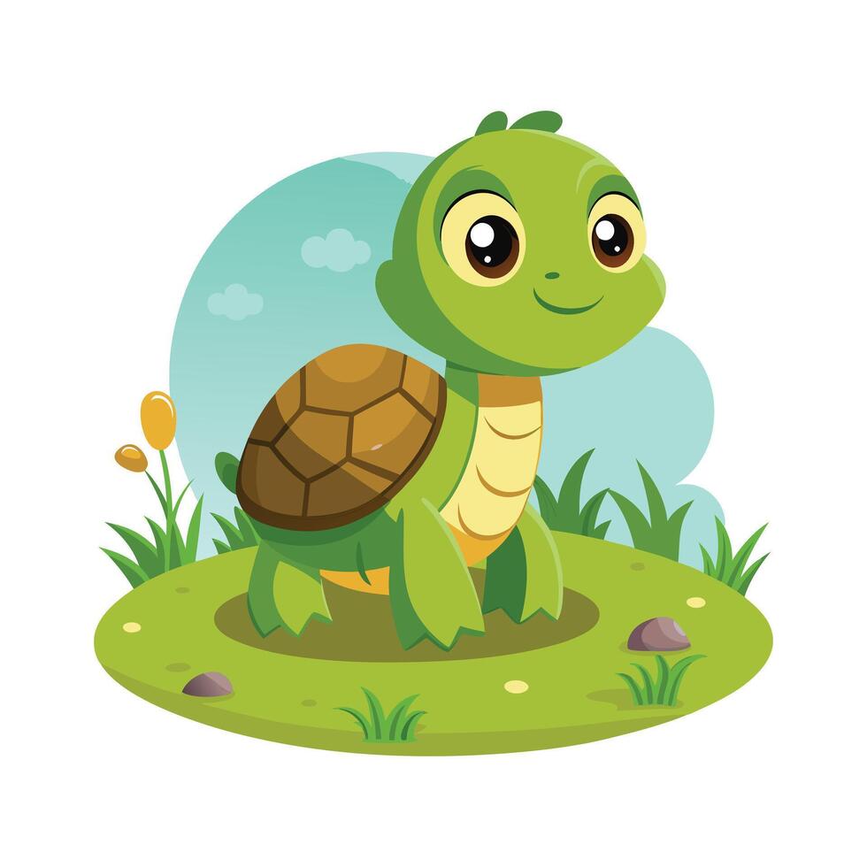 Cartoon baby turtle in the field illustration vector