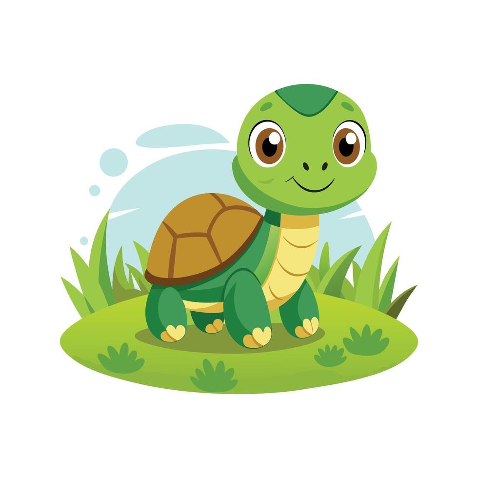 Cartoon baby turtle in the field illustration vector