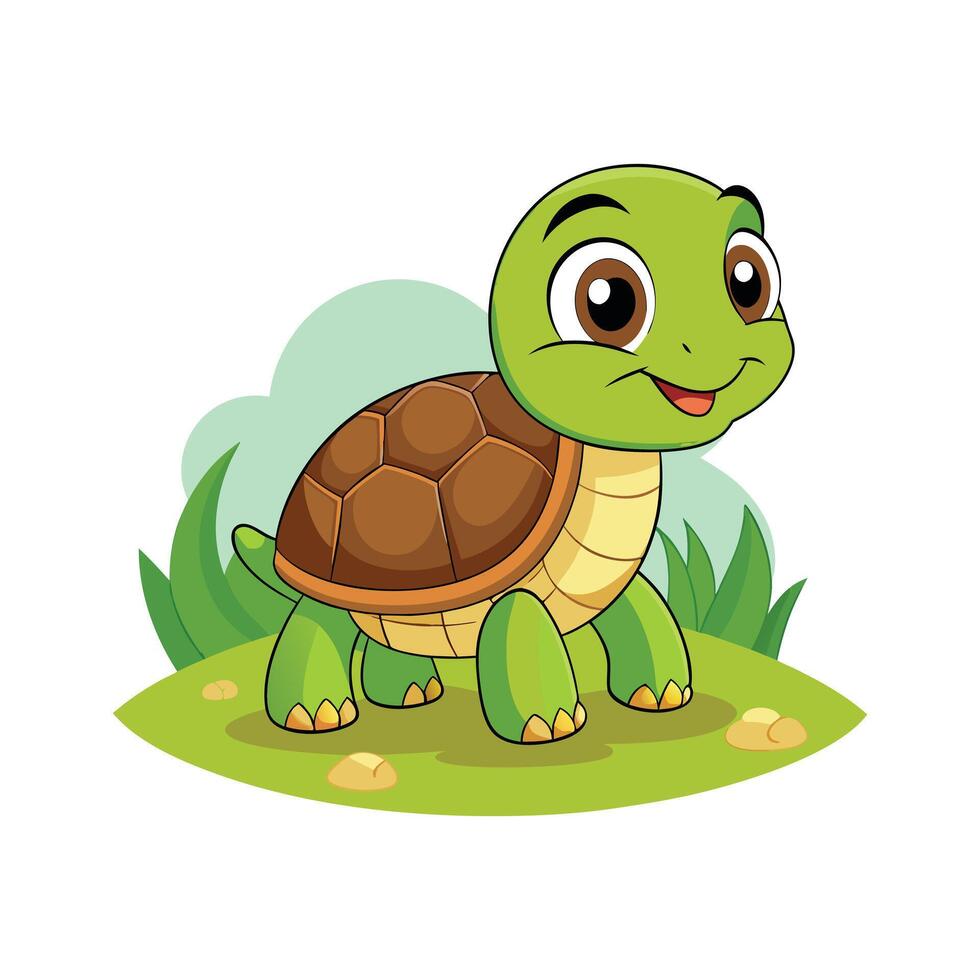Cartoon baby turtle in the field illustration vector