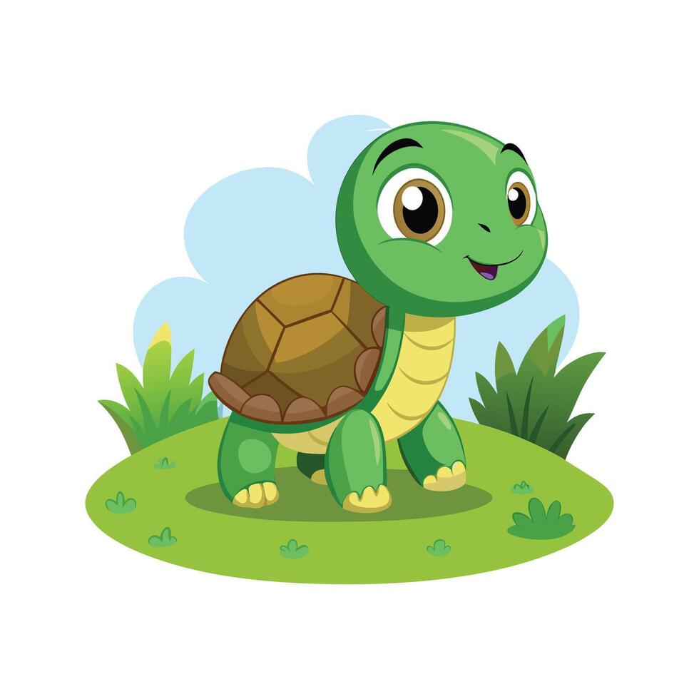 Cartoon baby turtle in the field illustration vector