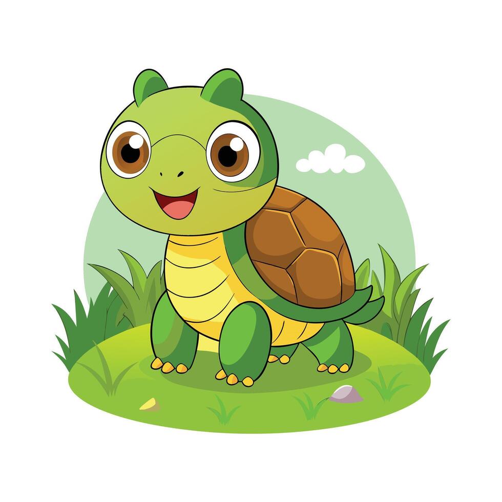 Cartoon baby turtle in the field illustration vector