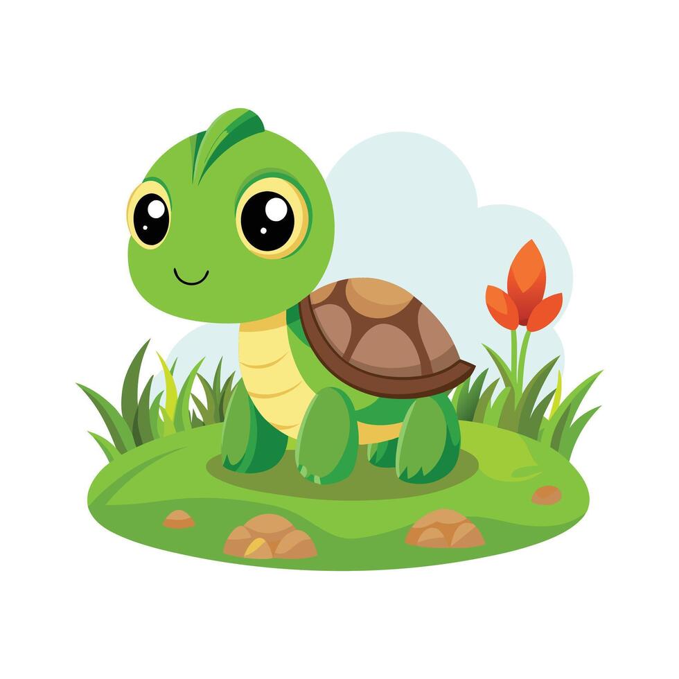 Cartoon baby turtle in the field illustration vector