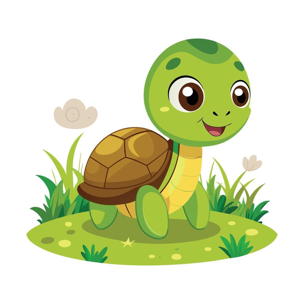 Cartoon baby turtle in the field illustration vector