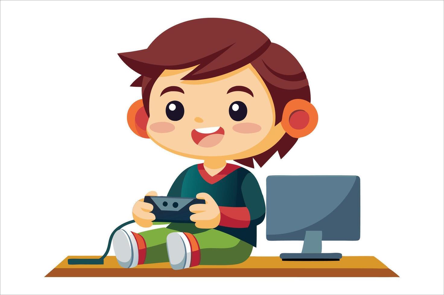 Cartoon little boy playing game art vector