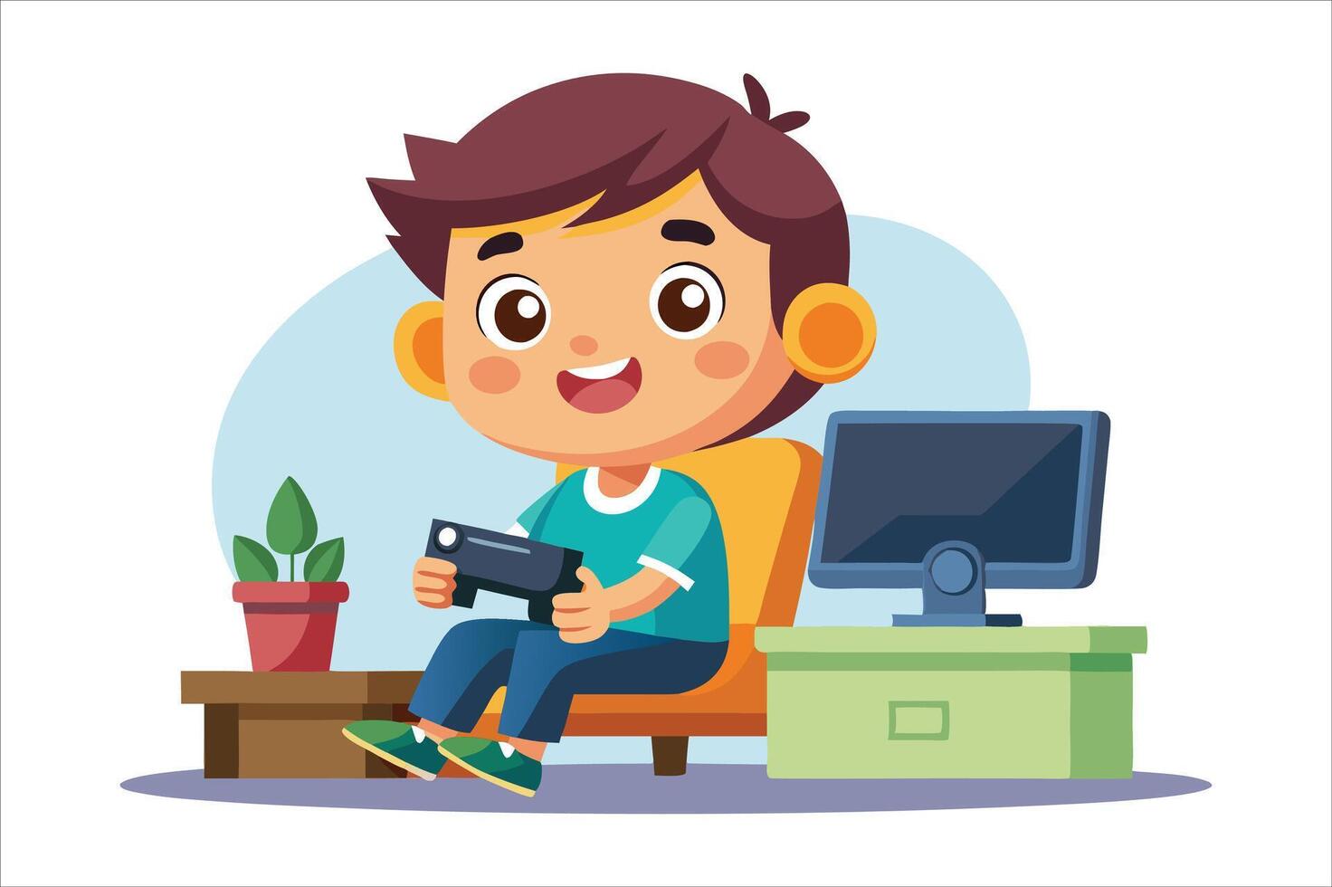 Cartoon little boy playing game art vector