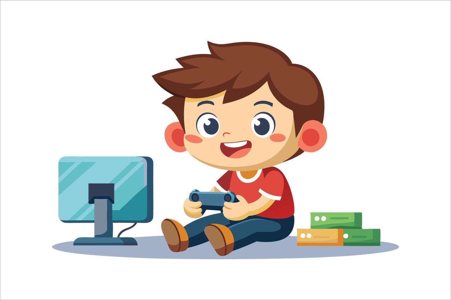 Cartoon little boy playing game art vector