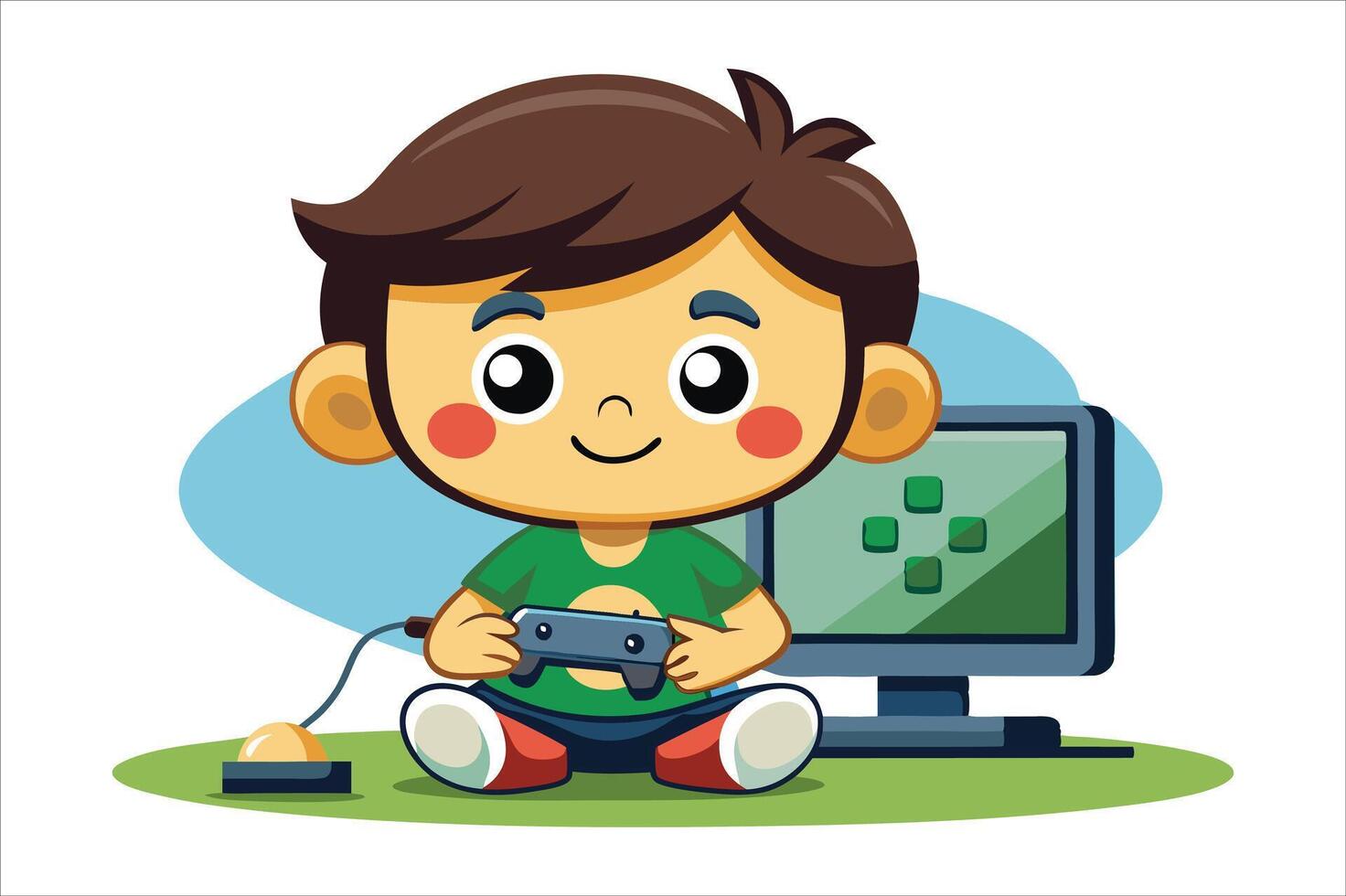 Cartoon little boy playing game art vector