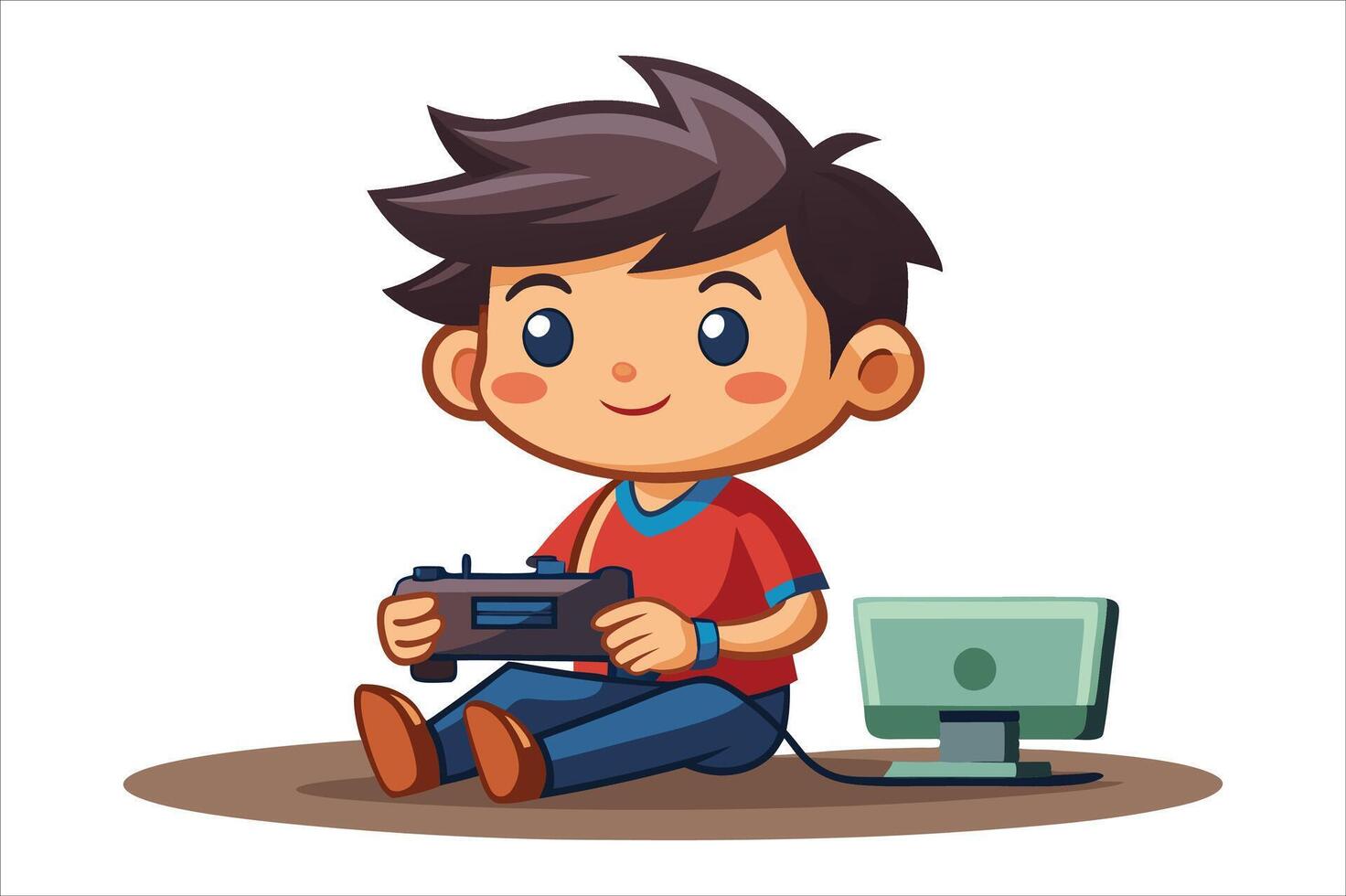 Cartoon little boy playing game art vector
