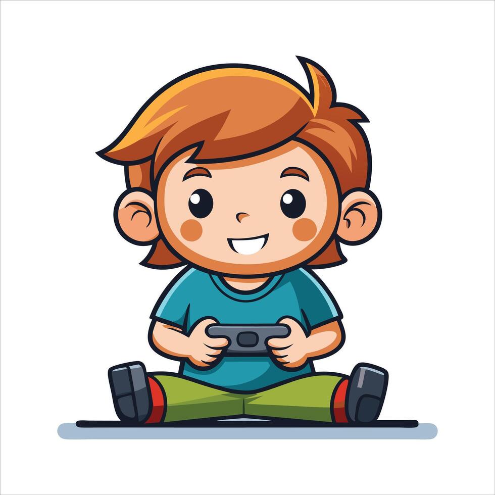 Cartoon little boy playing game art vector