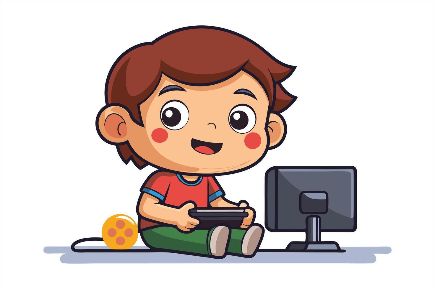 Cartoon little boy playing game art vector