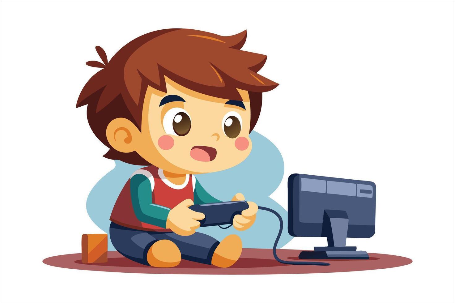 Cartoon little boy playing game art vector