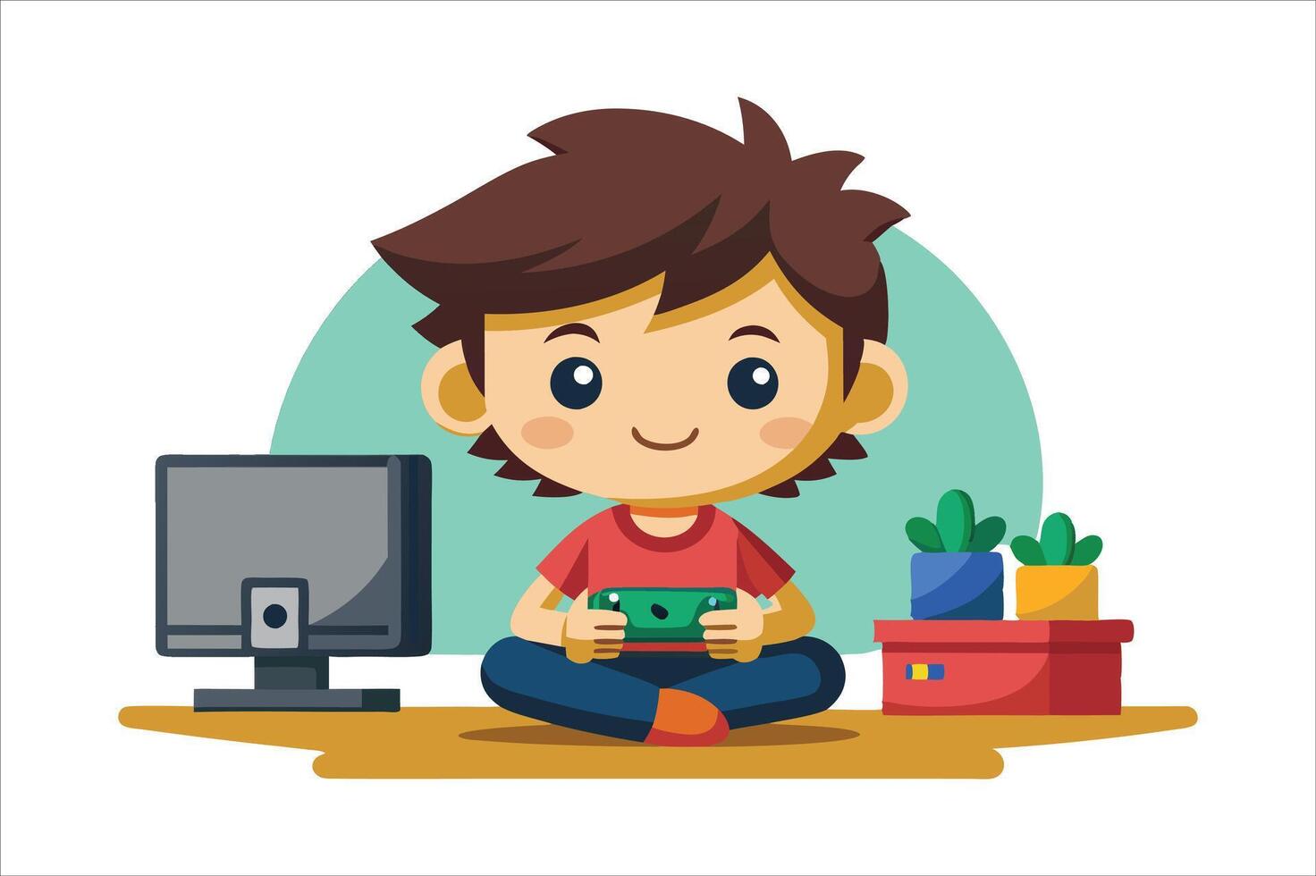 Cartoon little boy playing game art vector