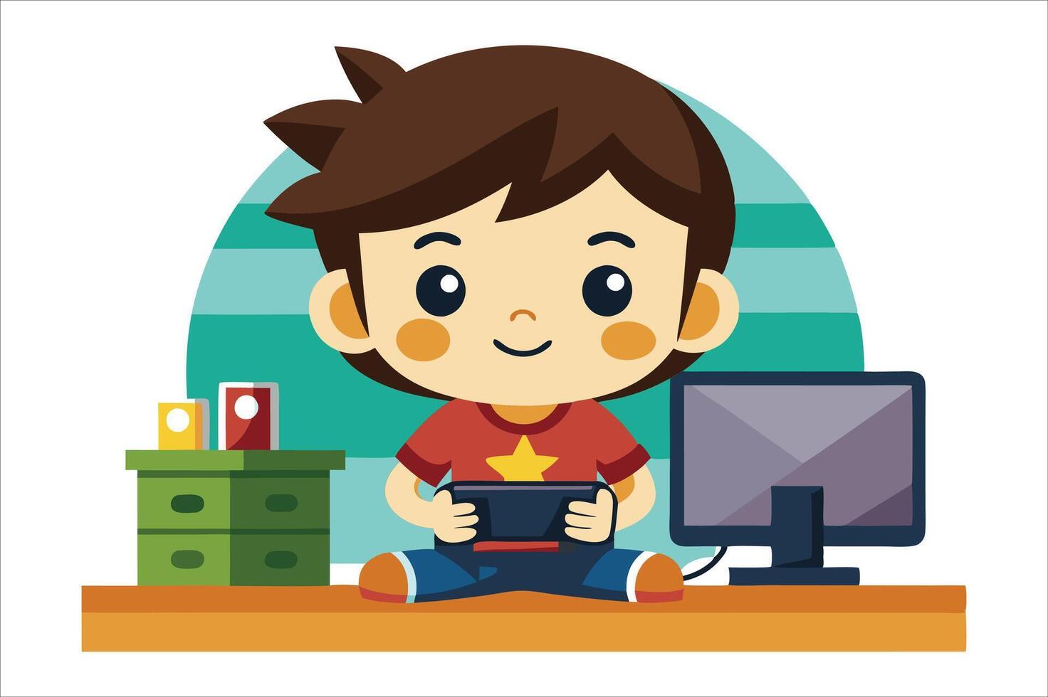 Cartoon little boy playing game art vector